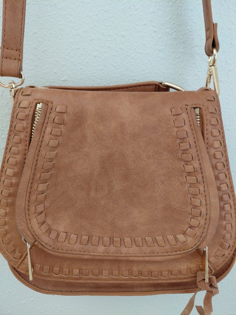 Urban Expressions Vegan Leather Crossbody Bag Purse Tan Brown Boho